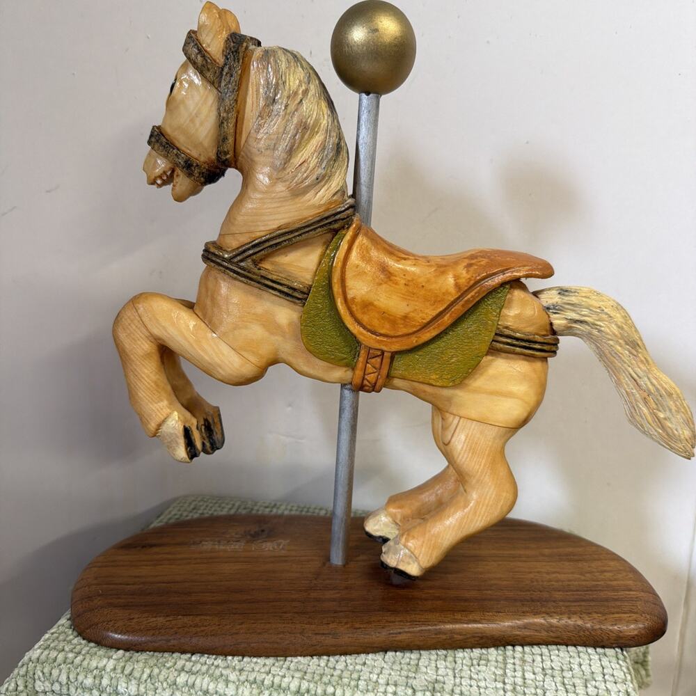 Hand Carved Wood Carousel Horse Signed Harry Davis 2012 Folk Art Sculpture 10”